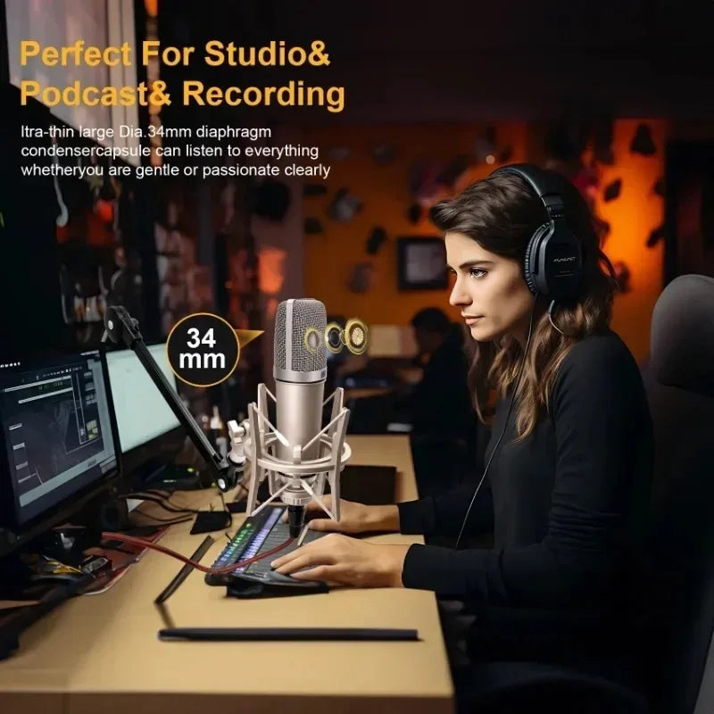 U87 XLR Condenser Microphone Professional Cardioid Studio Mic for Recording Podcasting Voice Over Streaming Home Studio