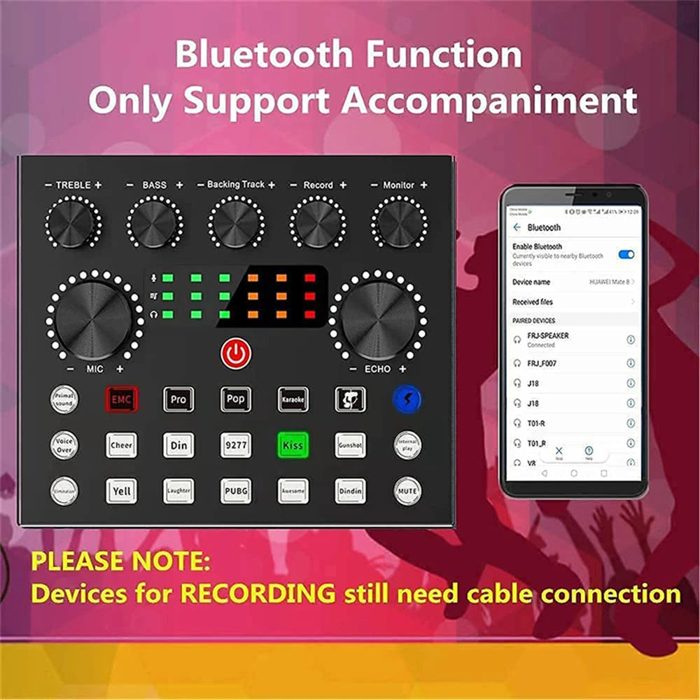 Live Streaming IPhone Broadcasting V8S Sound Card with 10 Sound Effects,3 Inputs, Mic Input Portable Audio Devic