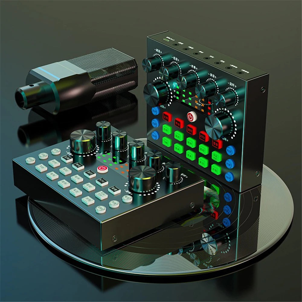 Live Streaming IPhone Broadcasting V8S Sound Card with 10 Sound Effects,3 Inputs, Mic Input Portable Audio Devic